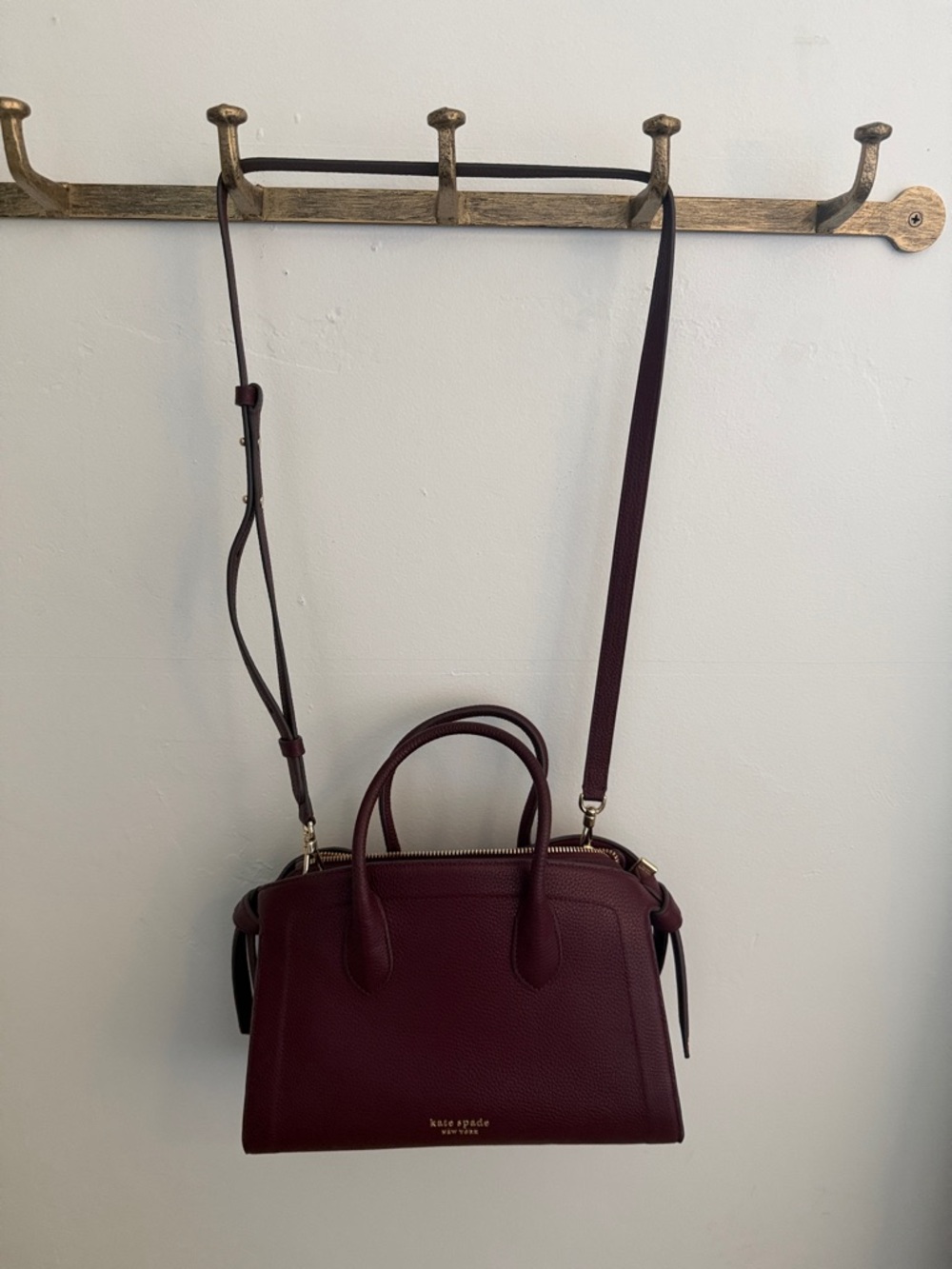 kate spade Burgundy Pebbled Leather Satchel with Crossbody Strap - Picture 10 of 10